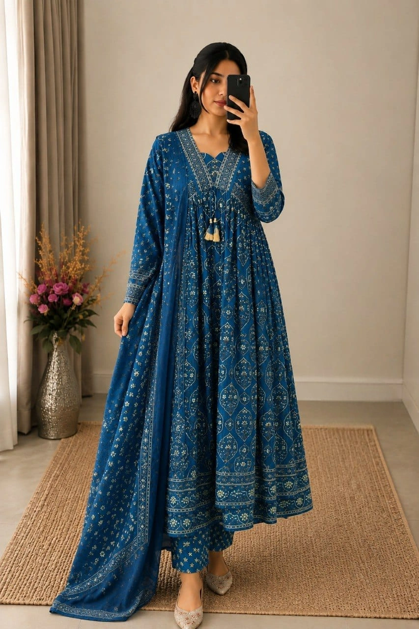 Rani Pink Cotton Anarkali Salwar set